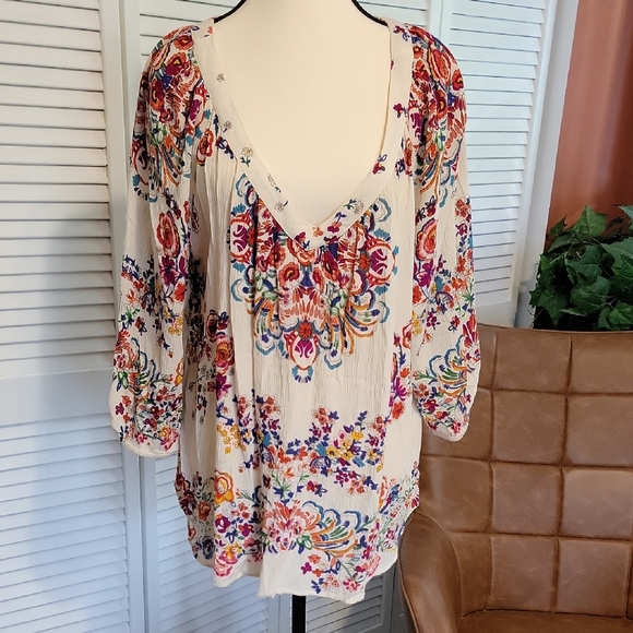 Bila Multicolor Floral V-Neck Blouse - Picture 1 of 7